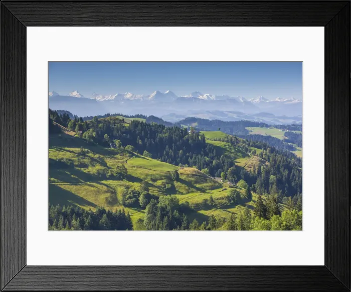 Framed Print : Emmental Valley and Swiss alps in the background, Berner Oberland, Switzerland Framed Print : Emmental Valley and Swiss alps in the background, Berner Oberland, Switzerland