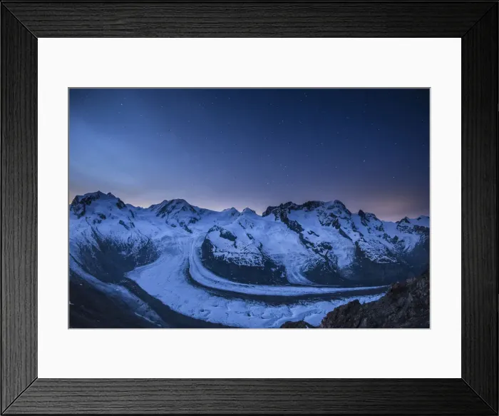 Framed Print : Monte Rosa range & Gornergletscher at night, Zermatt, Valais, Switzerland Framed Print : Monte Rosa range & Gornergletscher at night, Zermatt, Valais, Switzerland