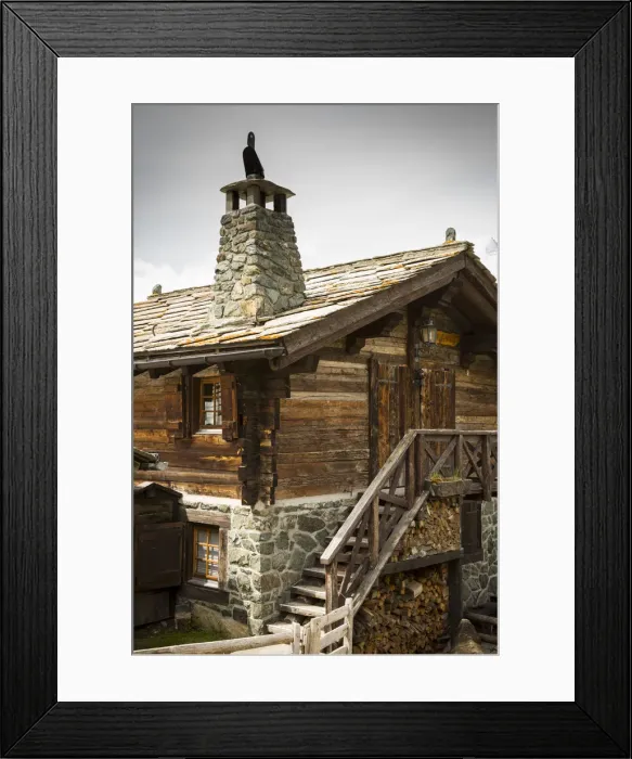Framed Print : Wooden chalet / hut, Eggen, Zermatt, Valais, Switzerland Framed Print : Wooden chalet / hut, Eggen, Zermatt, Valais, Switzerland