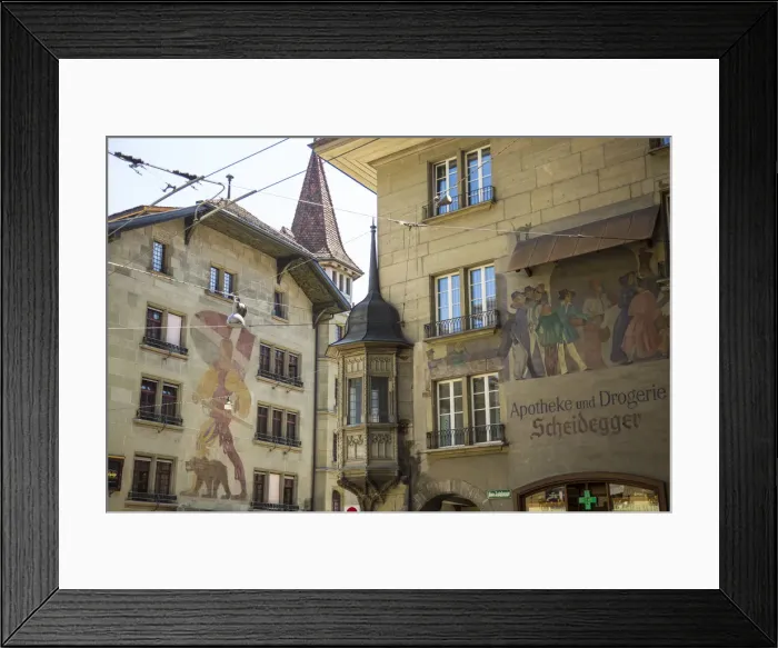 Framed Print : Wall murals on buildings on the Kramgasse, Bern (Berne), Berner Oberland, Switzerland Framed Print : Wall murals on buildings on the Kramgasse, Bern (Berne), Berner Oberland, Switzerland