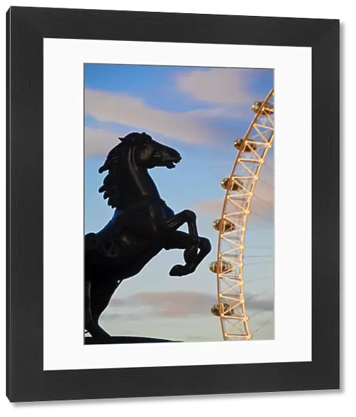 England, London, Westminster, London Eye and Horse from Boadicea Statue