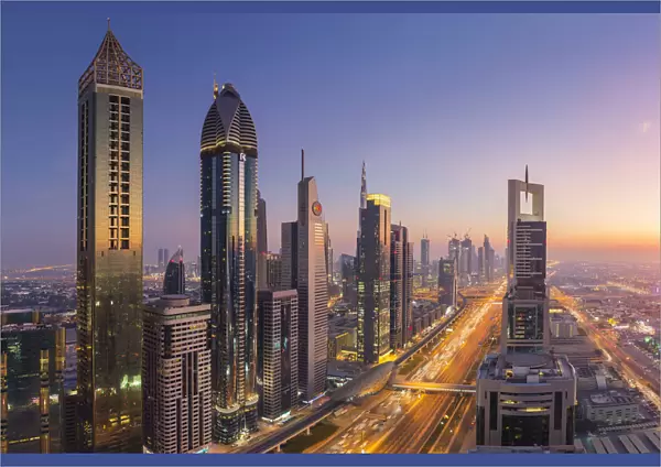 UAE, Dubai, Sheik Zayed Road, Gevora Hotel (far left - tallest hotel in the world