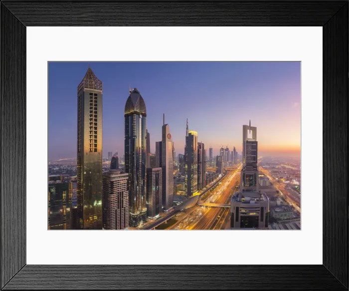 Framed Print : UAE, Dubai, Sheik Zayed Road, Gevora Hotel (far left - tallest hotel in the world Framed Print : UAE, Dubai, Sheik Zayed Road, Gevora Hotel (far left - tallest hotel in the world