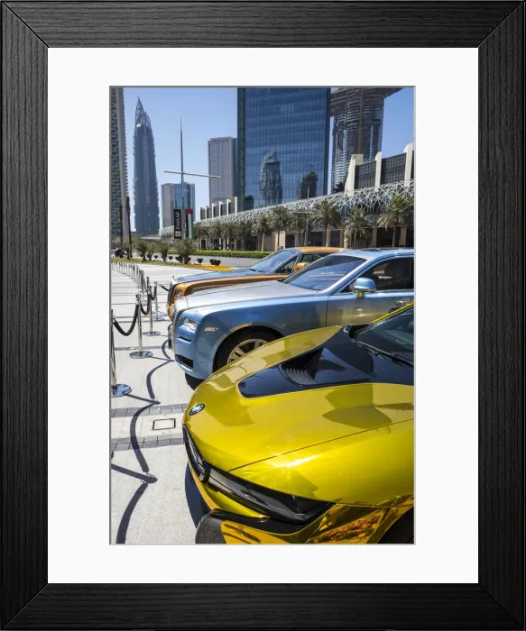 Framed Print : Luxury cars, Downtown, Dubai, United Arab Emirates Framed Print : Luxury cars, Downtown, Dubai, United Arab Emirates