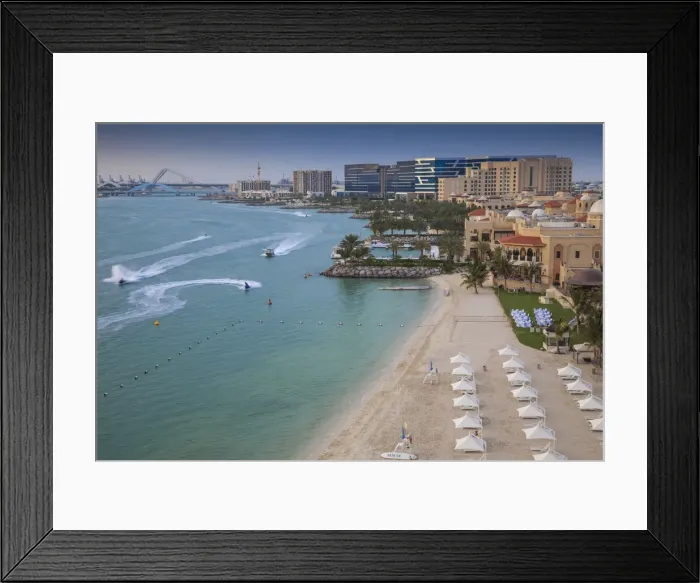 Framed Print : United Arab Emirates, Abu Dhabi, Khor Al Maqta, View of Canal and private beach of Framed Print : United Arab Emirates, Abu Dhabi, Khor Al Maqta, View of Canal and private beach of