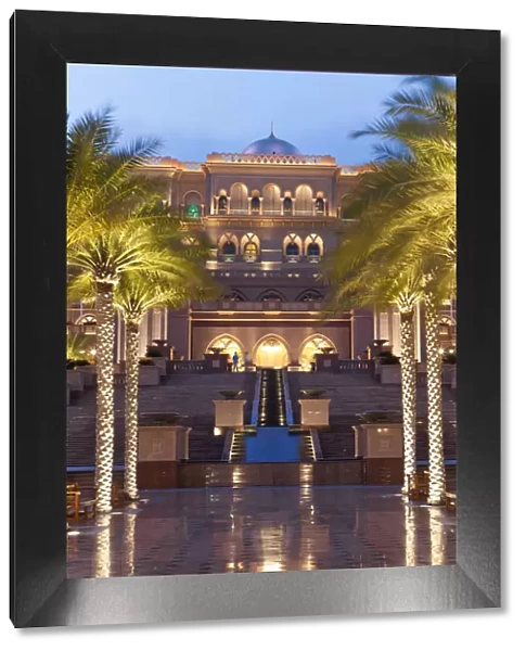 Water fountains in front of the Emirates Palace Hotel, Abu Dhabi, United Arab Emirates