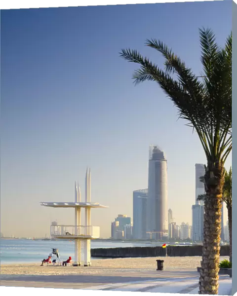 United Arab Emirates, Abu Dhabi, Corniche, Lifeguards and Skyline