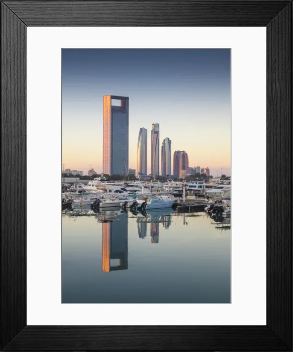 Framed Print : United Arab Emirates, Abu Dhabi, View of Marina and City skyline looking towards Abu Framed Print : United Arab Emirates, Abu Dhabi, View of Marina and City skyline looking towards Abu