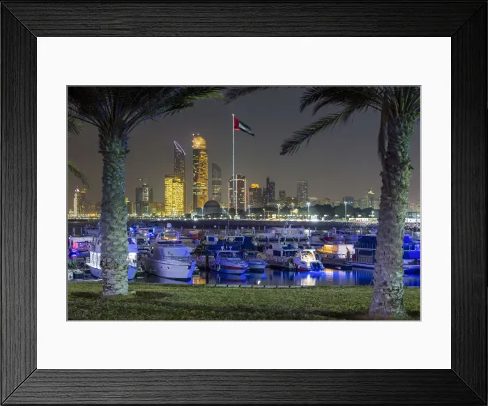 Framed Print : Modern city skyline and Marina, Abu Dhabi, United Arab Emirates, UAE Framed Print : Modern city skyline and Marina, Abu Dhabi, United Arab Emirates, UAE