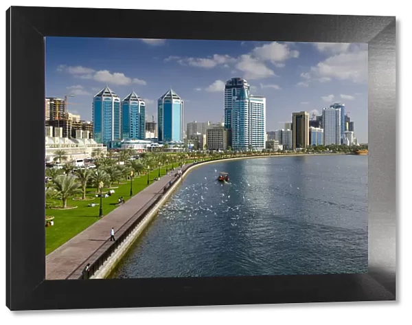 United Arab Emirates, Sharjah, Modern Skyline beside Khalid Lagoon