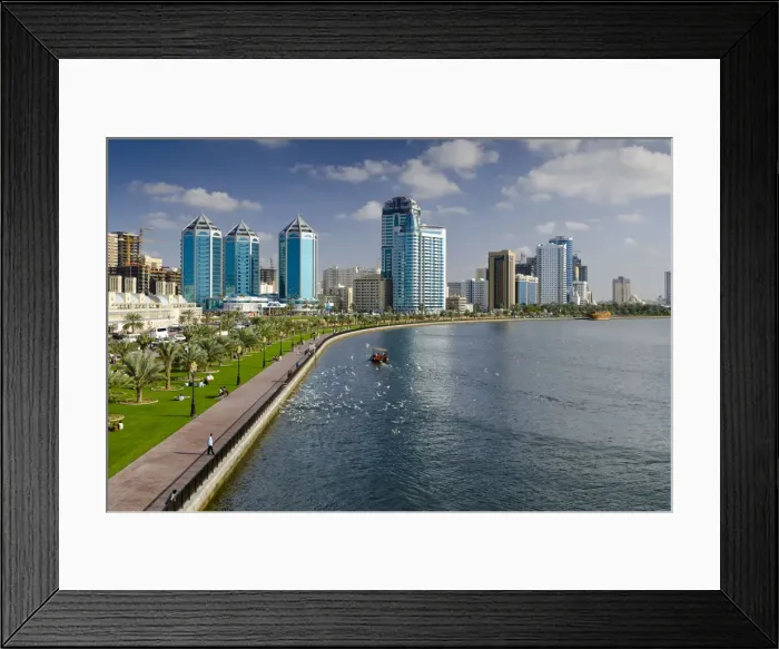 Framed Print : United Arab Emirates, Sharjah, Modern Skyline beside Khalid Lagoon Framed Print : United Arab Emirates, Sharjah, Modern Skyline beside Khalid Lagoon