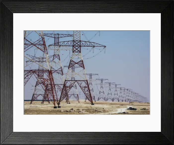 Framed Print : Electricity pylons, Abu Dhabi, United Arab Emirates Framed Print : Electricity pylons, Abu Dhabi, United Arab Emirates