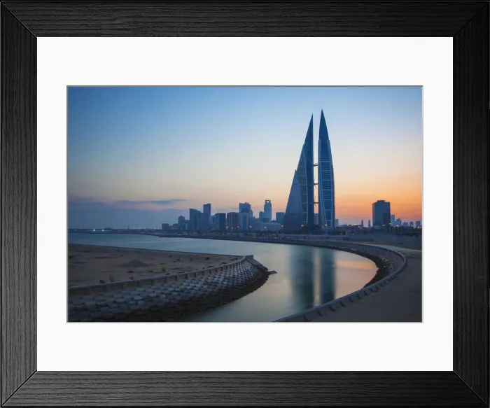 Framed Print : Bahrain, Manama, Bahrain Bay, View of Bahrain World Trade Center Framed Print : Bahrain, Manama, Bahrain Bay, View of Bahrain World Trade Center