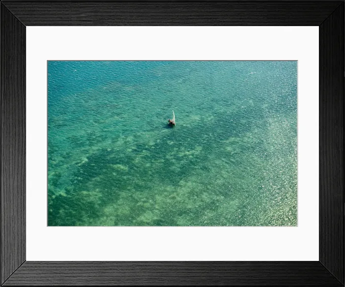 Framed Print : Aerial view of dhow in indian ocean, near Kilwa, east Coast Tanzania Framed Print : Aerial view of dhow in indian ocean, near Kilwa, east Coast Tanzania