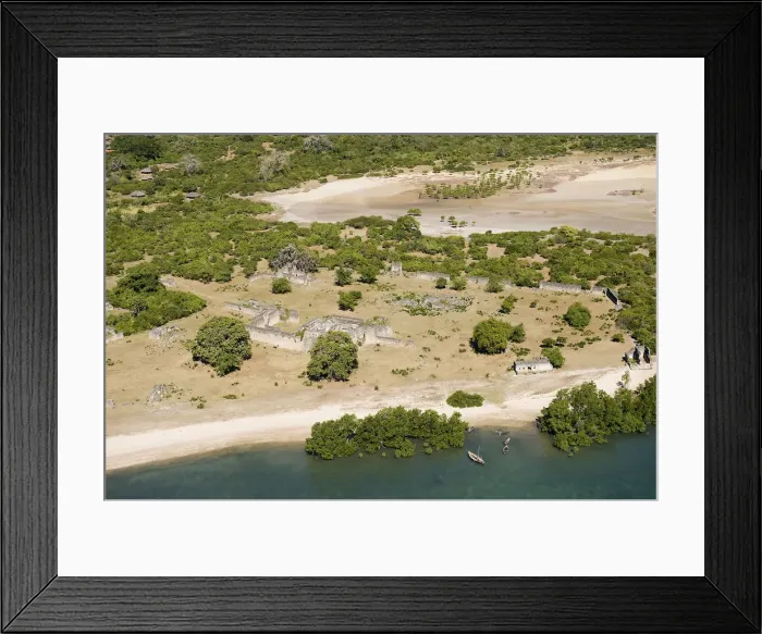 Framed Print : Aerial view of ancient arab ruins on Kilwa Kisiwani, east coast, Tanzania Framed Print : Aerial view of ancient arab ruins on Kilwa Kisiwani, east coast, Tanzania