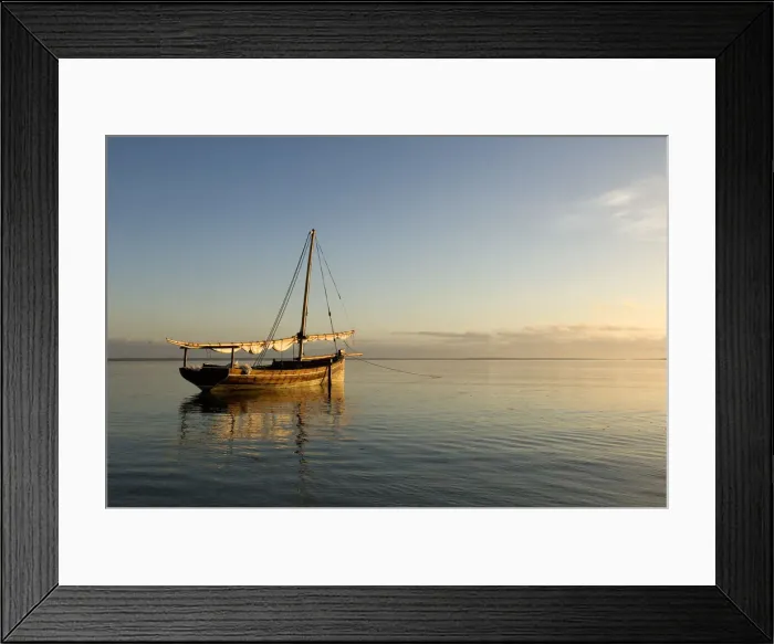 Framed Print : Sunrise light on traditional dhow, Mafia Island, Tanzania Framed Print : Sunrise light on traditional dhow, Mafia Island, Tanzania