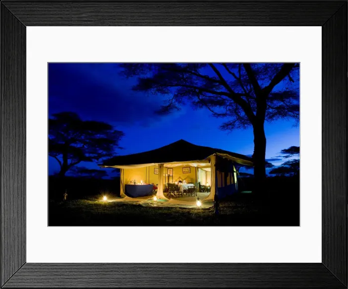 Framed Print : Evening image of dining tent, safari camp, Tanzania Framed Print : Evening image of dining tent, safari camp, Tanzania