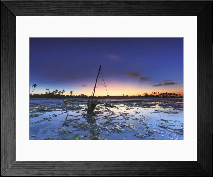 Framed Print : Tanzania. Zanzibar, Jambiani Beach, Dhow (traditional imbarcation) exposed at low tide Framed Print : Tanzania. Zanzibar, Jambiani Beach, Dhow (traditional imbarcation) exposed at low tide