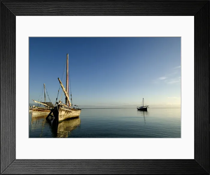 Framed Print : Sunrise light on traditional dhow, Mafia Island, Tanzania Framed Print : Sunrise light on traditional dhow, Mafia Island, Tanzania
