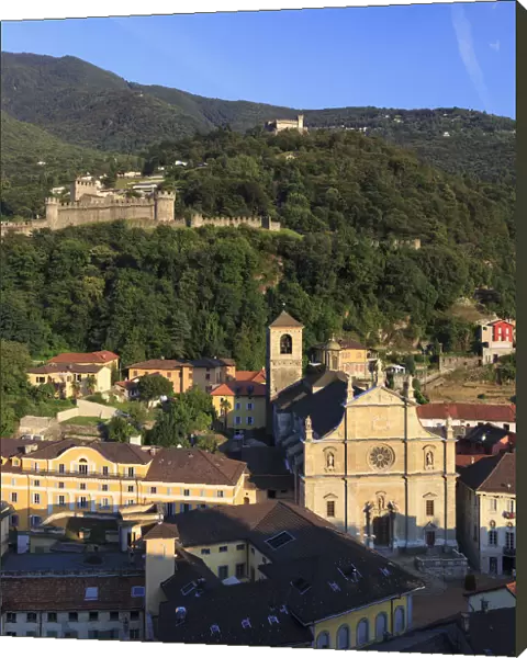 Switzerland, Ticino, Bellinzona, view of town from Castelgrande ramparts