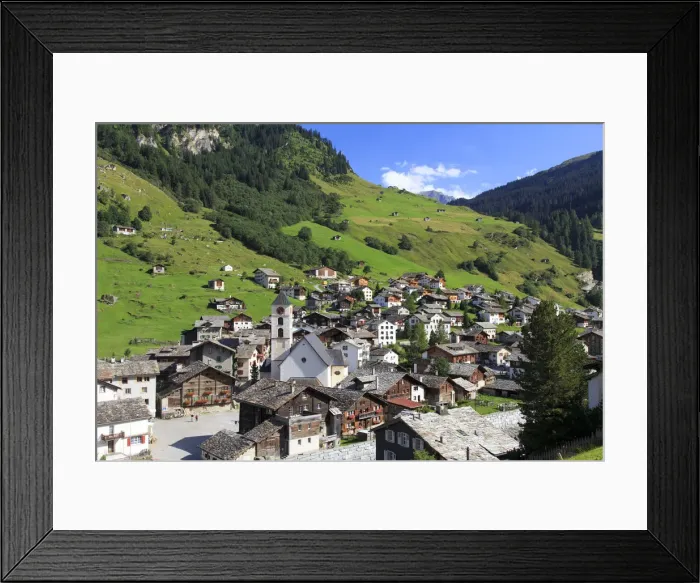 Framed Print : Switzerland, Graubunden, Vals, Town Center