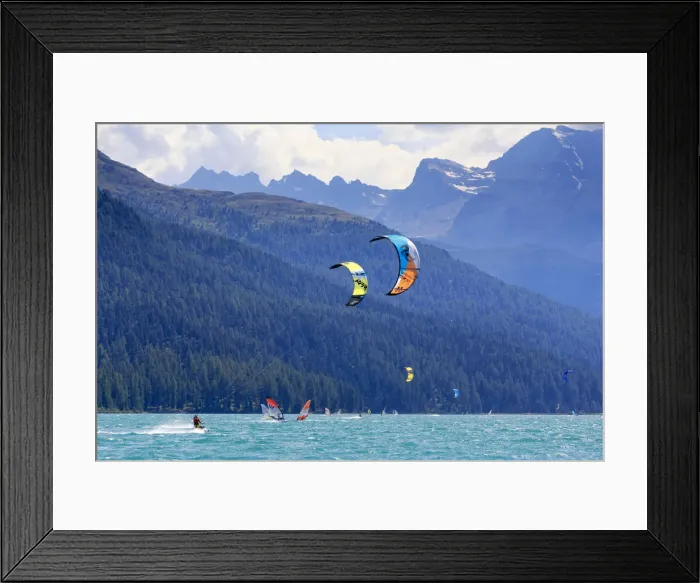 Framed Print : Switzerland, Graubunden, Upper Engadine, St. Moritz, Watersports on Lake Silvaplana Framed Print : Switzerland, Graubunden, Upper Engadine, St. Moritz, Watersports on Lake Silvaplana