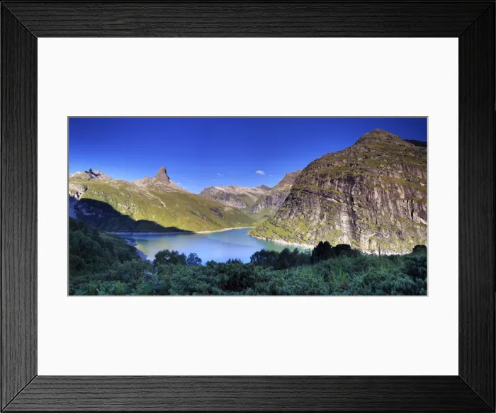 Framed Print : Switzerland, Graubunden, Vals, Zervreilasee Reservoir and Zervreilahorn Peak