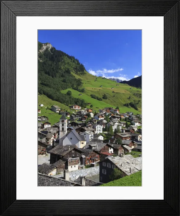 Framed Print : Switzerland, Graubunden, Vals, Town Center