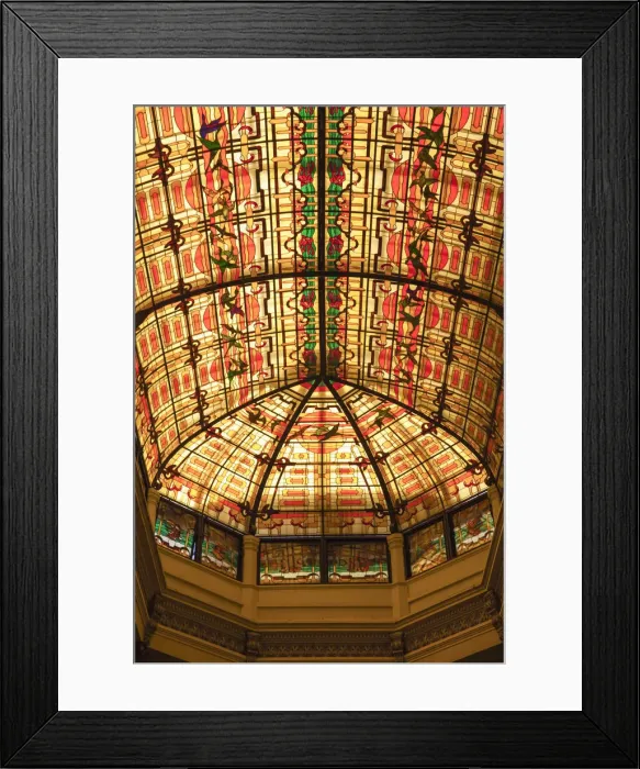 Framed Print : Cuba, Havana, Havana Vieje, , Stained glass dome in lobby of Raquel Boutique Hotel