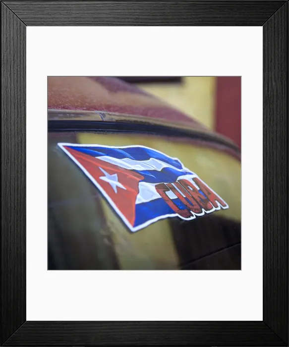 Framed Print : Cuban flag on car windscreen, Havana, Cuba Framed Print : Cuban flag on car windscreen, Havana, Cuba