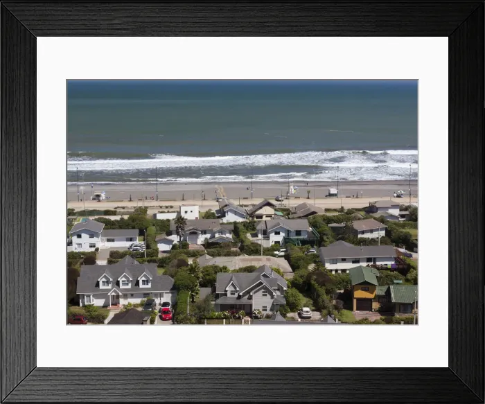 Framed Print : Chile, Rocas de Santo Domingo, elevated beach town view Framed Print : Chile, Rocas de Santo Domingo, elevated beach town view