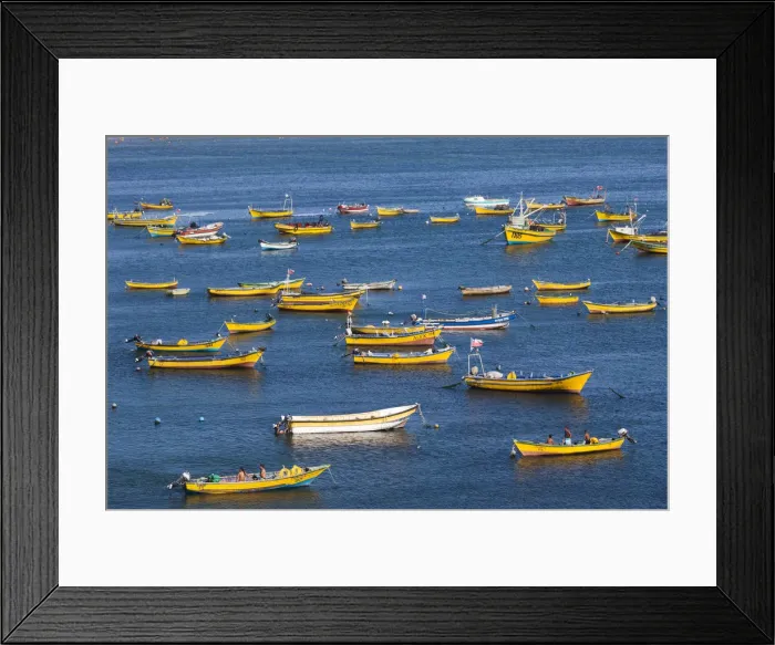 Framed Print : Chile, Tongoy, elevated view of fishing boats