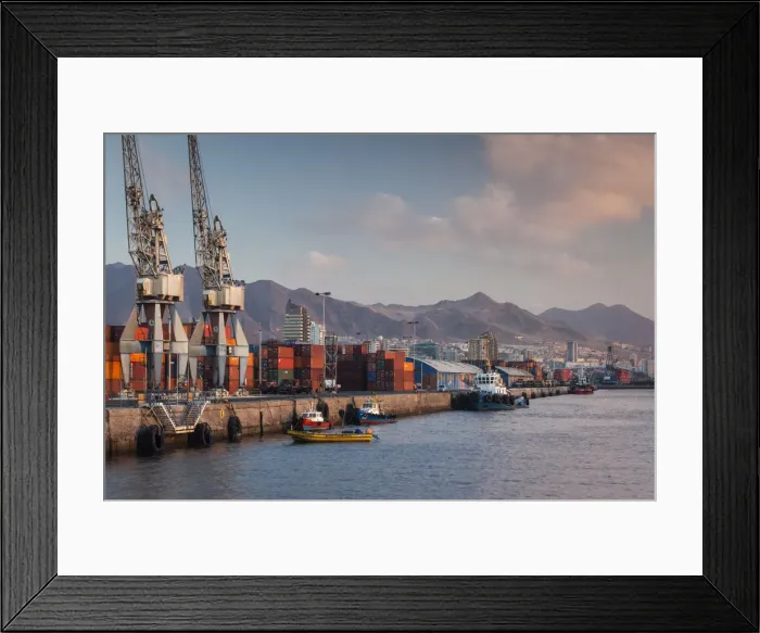 Framed Print : Chile, Antofagasta, harbor view with cargo cranes Framed Print : Chile, Antofagasta, harbor view with cargo cranes