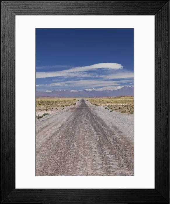 Framed Print : Chile, Atacama Desert, Laguna Miscanti, desert road Framed Print : Chile, Atacama Desert, Laguna Miscanti, desert road