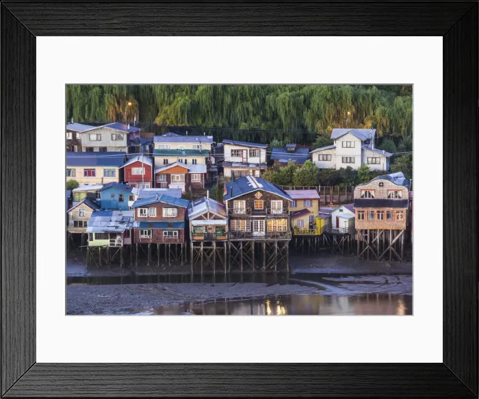Framed Print : Chile, Chiloe Island, Castro, palafito stilt houses, elevated view Framed Print : Chile, Chiloe Island, Castro, palafito stilt houses, elevated view