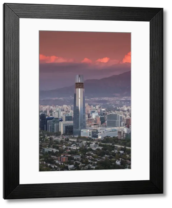 Framed Print : Chile, Santiago, elevated view of Providencia buildings and the Gran Torre Santiago