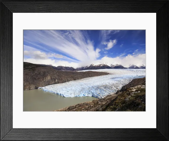 Framed Print : Chile, Patagonia, Torres del Paine National Park (UNESCO Site), Lake and Glacier Grey Framed Print : Chile, Patagonia, Torres del Paine National Park (UNESCO Site), Lake and Glacier Grey