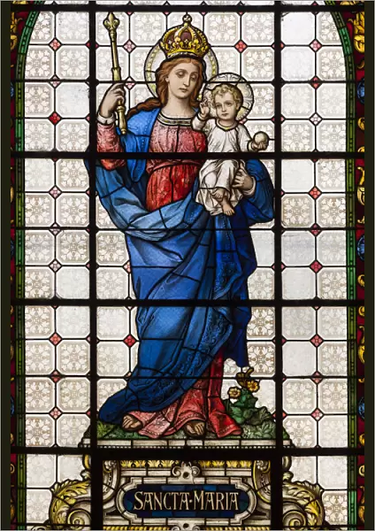 Chile, La Serena, Iglesia Catedral cathedral, stained glass window, Virgin Mary