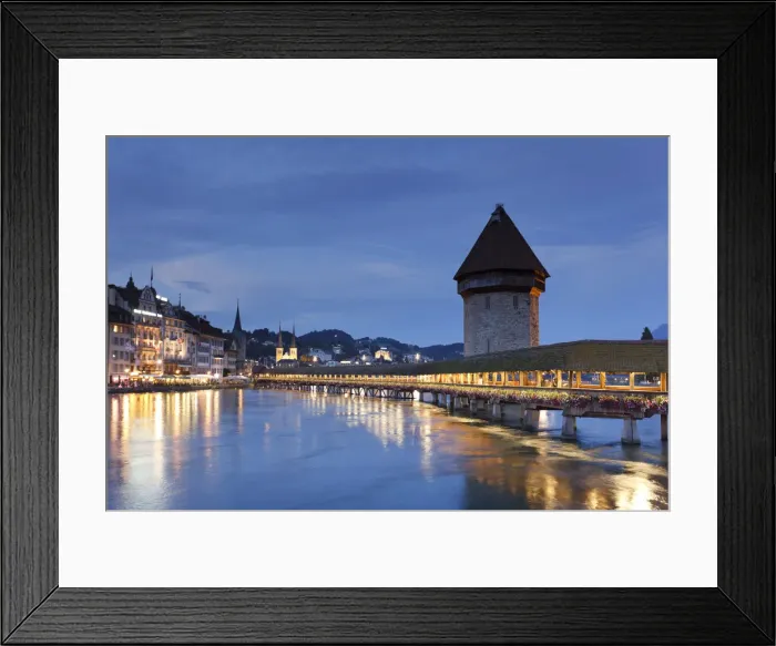 Framed Print : Switzerland, Lucern (Luzern), Chapel Bridge and River Reuss