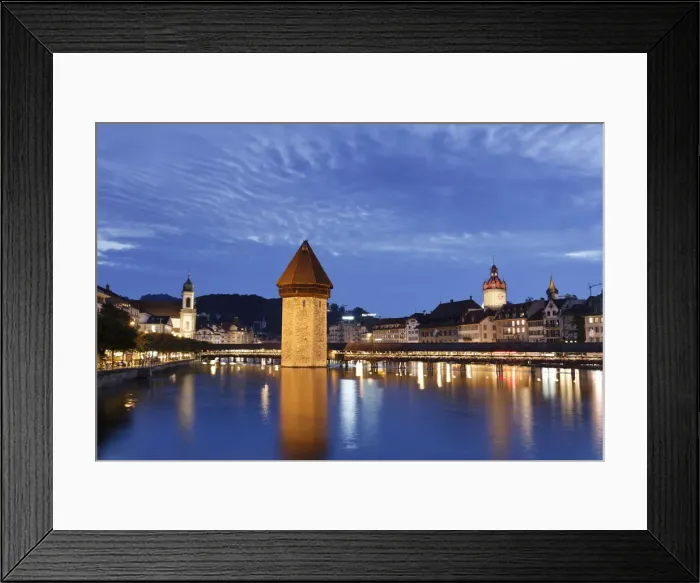 Framed Print : Switzerland, Lucern (Luzern), Chapel Bridge and River Reuss