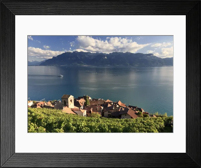 Framed Print : Switzerland, Vaud, Lavaux Vineyards, St. Saphorin Village and Lac Leman / Lake Geneva Framed Print : Switzerland, Vaud, Lavaux Vineyards, St. Saphorin Village and Lac Leman / Lake Geneva