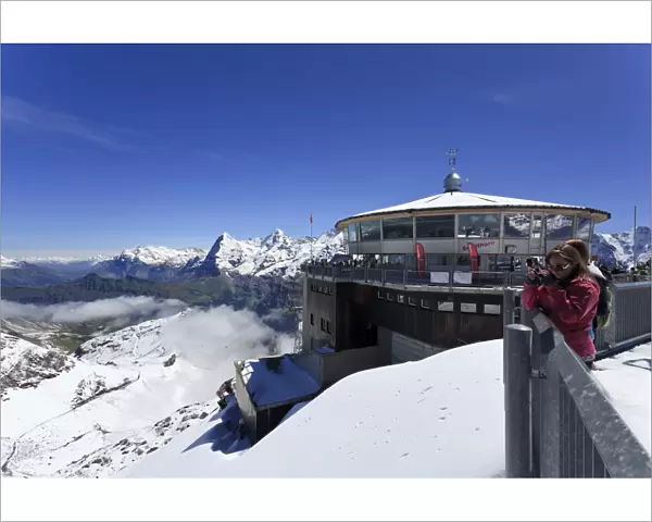 Switzerland, Bernese Oberland, restaurant on top of Mt Schilthorn