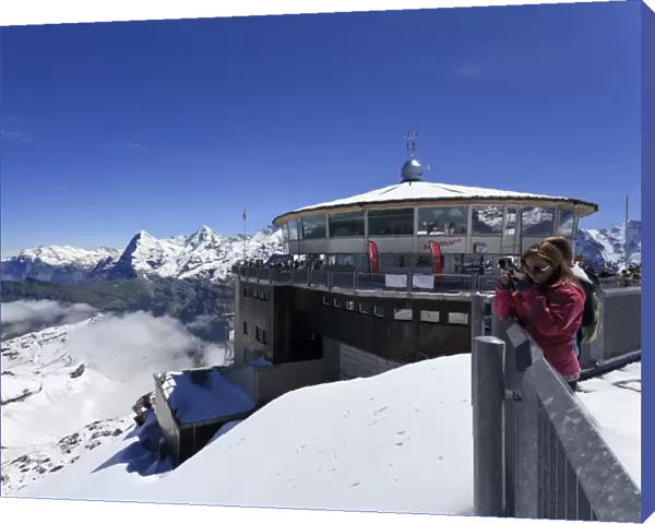 Switzerland, Bernese Oberland, restaurant on top of Mt Schilthorn