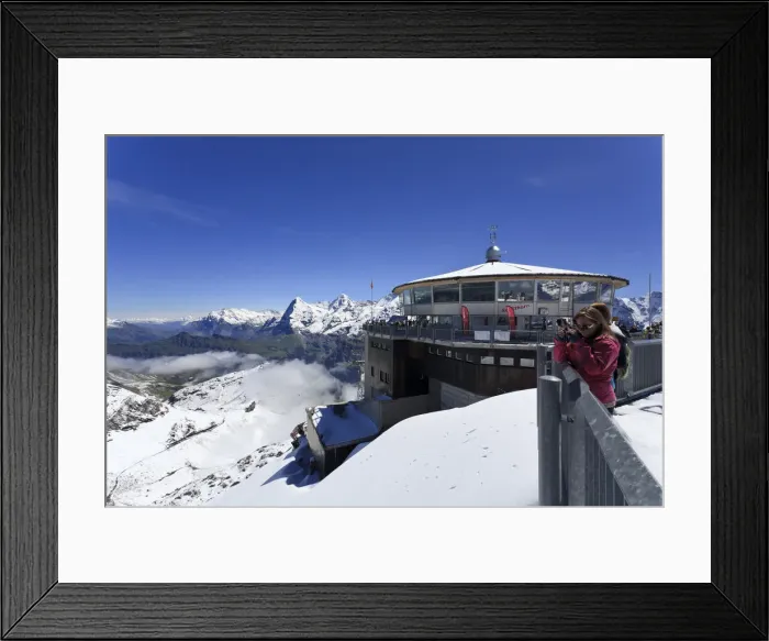 Framed Print : Switzerland, Bernese Oberland, restaurant on top of Mt Schilthorn