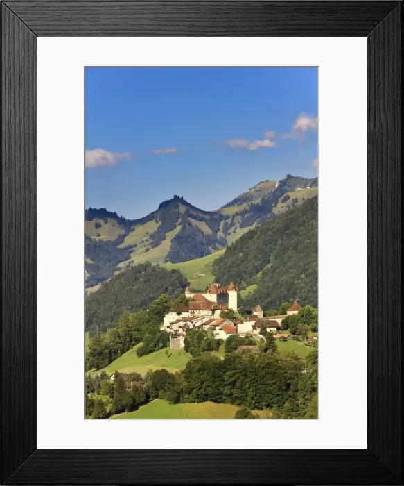 Framed Print : Switzerland, Canton of Fribourg, La Gruyeres, Castle of Gruyeres (Chateau de Gruyeres) Framed Print : Switzerland, Canton of Fribourg, La Gruyeres, Castle of Gruyeres (Chateau de Gruyeres)