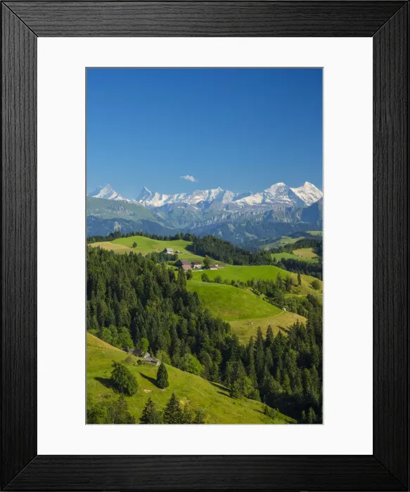 Framed Print : Emmental Valley and Swiss alps in the background, Berner Oberland, Switzerland Framed Print : Emmental Valley and Swiss alps in the background, Berner Oberland, Switzerland