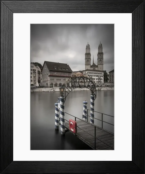 Framed Print : River Limmat and Grossmunster church, Zurich, Switzerland Framed Print : River Limmat and Grossmunster church, Zurich, Switzerland