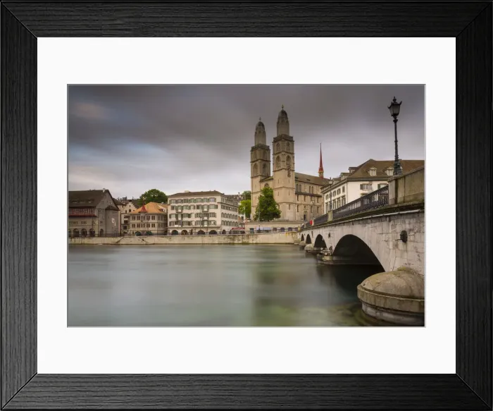 Framed Print : River Limmat and Grossmunster church, Zurich, Switzerland