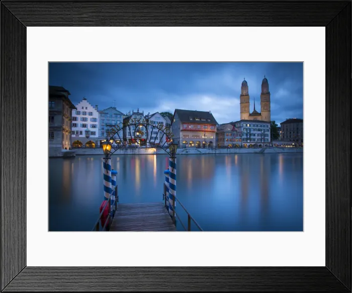 Framed Print : River Limmat and Grossmunster church, Zurich, Switzerland Framed Print : River Limmat and Grossmunster church, Zurich, Switzerland