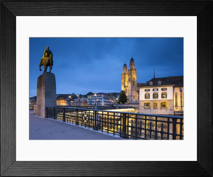 Framed Print : River Limmat and Grossmunster church, Zurich, Switzerland Framed Print : River Limmat and Grossmunster church, Zurich, Switzerland